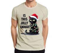 « is This Jolly Enough ? » Chat de Noël Sarcastique Bonnet de Noël T-shirt pour homme, naturel, XL