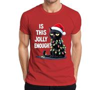« is This Jolly Enough ? » Chat de Noël Sarcastique Bonnet de Noël T-shirt pour homme, rouge, 3XL