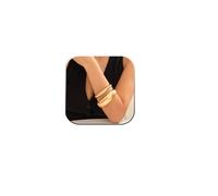 IS4U Bracelet épais doré élégant à large face - Bracelet manchette en marteau - Bracelet minimaliste - Pour fête quotidienne - Bijoux tendance pour femme, Large, Acier allié, Pas de gemme