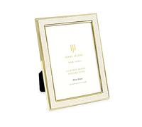 Isaac Jacobs 4x6 White Leather with Gold Metal (Vertical & Horizontal) Picture Frame, Shagreen Border w/Black Fabric Easel, Wall-Mountable, Made For Tabletop, Photo Gallery (4x6, White W/Gold)