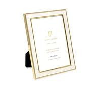 Isaac Jacobs 4x6 White Textured Leather (Vertical & Horizontal) & Gold Metal Picture Frame, with Black Fabric Easel, Wall-Mountable, Made for Tabletop, Home or Office (4x6, White W/Gold)