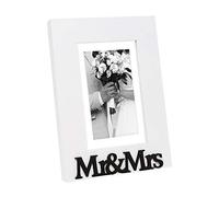 Isaac Jacobs Cadre photo en bois blanc avec inscription « Mr & Mrs », 12,7 x 17,8 cm avec tapis, cadeau pour mariage, affichage sur table, bureau (blanc, 12,7 x 17,8 cm (mat 10,2 x 15,2 cm)