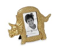 Isaac Jacobs Cadre photo en résine Motif dinosaure 5,1 x 7,6 cm avec chevalet et onglets de suspension pour table, bureau et affichage mural (Tricératops, Or)