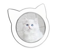 Isaac Jacobs Cadre photo rond en émail blanc avec oreilles de chat 10 x 10 cm - Décoration de table pour la maison et le bureau (10 x 10 cm, blanc avec argent)