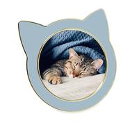 Isaac Jacobs Cadre photo rond en forme de chat bleu brouillard avec oreilles argentées en émail - Dessus de table, décoration de maison et de bureau, (10 x 10 cm, bleu brouillard avec argent)