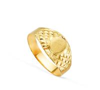ISABEL MUÑOZ Poinçon or jaune 18 carats creux pour bébé ou petit doigt ovale à lèvre latérale. Zone gravée 5 x 4 mm, Or jaune, Aucune pierre précieuse