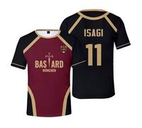 Isagi Yoichi T-Shirt Rin Itoshi T-Shirt Anime Michel Caesar Tee Shirt Seishiro Nagi T-Shirts Hommes Noir Rouge Maillots T-shirts avec lignes dorées Col rond Manches courtes T-shirt de sport d'été