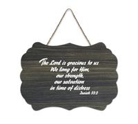 Isaiah 33:2 Panneau en bois avec inscription « The Lord Is Gracious to Us, We Long for Him, Our Strength, Our Salvation in Time of Dist » - 15,2 x 25,4 cm - Décoration murale en bois pour porte