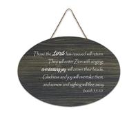 Isaiah 35:10 Those The Lord Has Rescued Will Return, They Will Enter Sion with Singing, Everlasting Rustic Wood Sign Hanging Sign for Living Room Bedroom Door Window Home 15,2 x 25,4 cm