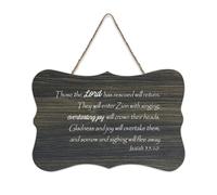 Isaiah 35:10 Those The Lord Has Rescued Will Return, They Will Enter Sion with Singing, Everlasting Rustic Wood Sign Hanging Sign for Living Room Bedroom Door Window Home 15,2 x 25,4 cm