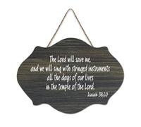 Isaiah 38:20 Panneau en bois rustique à suspendre avec inscription « The Lord Will Save Me And We Will Sing with Stringed Instruments All The Days of Our L » - Décoration murale en bois pour salon