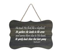 Isaiah 40:11 Panneau en bois avec inscription « He Tends His Flock Like A Shepherd, He Gathers The Lambs in His Arms, And Carries Them » - Décoration murale en bois pour porte d'entrée, salon, cuisine