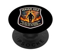 Isaiah 43 2 Drapeau de prière de Pompier avec Verset de la Bible PopSockets PopGrip Adhésif