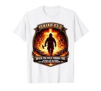 Isaiah 43 2 Prière de Pompier avec Verset de la Bible Jésus Croix T-Shirt Graphique avec Valeur