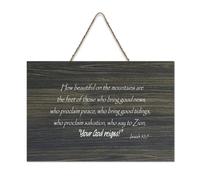 Isaiah 52:7 How Beautiful on The Mountains Are The Feet of Those Who Bring Good News, Who Proclaim P Panneau rustique en bois à suspendre Décoration murale pour salon, chambre à coucher, porte