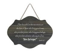 Isaiah 52:7 Panneau en bois « How Beautiful on The Mountains Are The Feet of Those Who Bring Good News, Who Proclaim P » - 15,2 x 25,4 cm - Décoration murale en bois pour porte d'entrée, salon