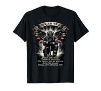 Isaïe 43 2 Pompier prière feu Drapeau Patriote Verset T-Shirt Graphique avec Valeur, Homme, Noir, M