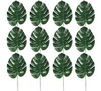 ISAKEN 12pcs Feuille de Palmier Plantes Artificielles Feuilles de Monstera Tropicales Simulation Feuille Artificielle pour Decoration Jungle Party Hawaïennes sur Le Thème de la Jungle L