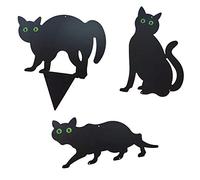ISAKEN 3 chats effrayants en métal noir avec yeux en marbre réfléchissants, répulsif pour animaux sauvages