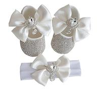 ISAKEN Bébé Fille Chaussures avec Bandeau Nouveau-Né, Ensemble Bandeau Chaussures Enfant Bébé Fille, Chaussures Princesse Fille Chaussures Premiers Pas Bébé pour Baptême Mariage Photographie