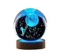 ISAKEN Boule de Cristal 3D avec Motif Rose Dauphin Élan Baleine Lune Veilleuse en Verre avec Base en Bois pour Chambre d'enfant, Chambre à Coucher