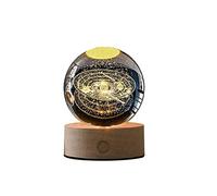 ISAKEN Boule de Cristal 3D, Petite Boule de Verre LED avec Base d'éclairage en Bois, veilleuse en Boule de Cristal 3D Accents du système Solaire Décoration Veilleuse pour garçons et Filles