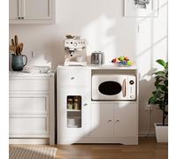 ISAKEN Buffet de cuisine avec étagère à micro-ondes, armoire de cuisine avec plan de travail, armoire de rangement avec LED, armoire buffet avec tiroirs, armoire polyvalente pour cuisine, salon, salle