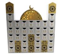 ISAKEN Calendrier de l'Avent Ramadan en Bois avec Lumières Led,Boite Calendrier de L'Avent à Remplir,Calendrier des Fêtes Décoration de Bureau à Tiroir pour Salle de L'Avent