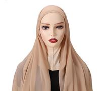 ISAKEN Foulard Mousseline Femmes Musulmane Hijab Foulard à Enfiler pour Femmes Musulmane Voilée Châle Islamique Voile Femme Musulmanes Hijab Casquettes Foulards islamiques avec bonnet intégré