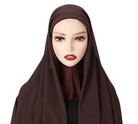 ISAKEN Foulard Mousseline Femmes Musulmane Hijab Foulard à Enfiler pour Femmes Musulmane Voilée Châle Islamique Voile Femme Musulmanes Hijab Casquettes Foulards islamiques avec bonnet intégré