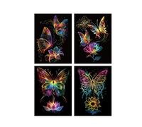 ISAKEN Lot de 4 tableaux à gratter en papier - Cadeau cool pour enfants - Pour adultes - Arc-en-ciel - Papier à gratter pour adultes - Pour projets de bricolage