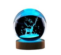 ISAKEN Veilleuse 3D en forme de boule de cristal, lampe de nuit avec boule en verre de 6 cm et socle en bois, lampe LED de scène nocturne du système solaire créative pour Noël, Thanksgiving