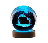 ISAKEN Veilleuse boule de cristal 3D, socle bois, système solaire, planètes, scène de nuit, LED, décorations spéciales