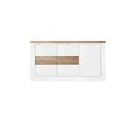 AltoBuy ISALIA - Buffet 3 Portes Blanc et Aspect chêne Finition Cadiz avec LED