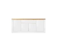 AltoBuy ISALIA - Buffet 4 Portes 1 Tiroir Blanc et Plateau Aspect chêne Finition Cadiz avec LED