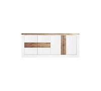 AltoBuy ISALIA - Buffet 4 Portes Blanc et Aspect chêne Finition Cadiz avec LED