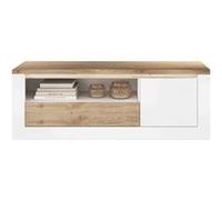 AltoBuy ISALIA - Meuble TV 1 Portes Blanc et Aspect chêne Finition Cadiz avec LED