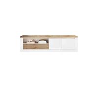 ISALIA - Meuble TV 2 portes blanc et aspect chêne finition Cadiz avec LED - Altobuy Blanc