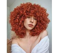 ISAMY Perruque afro bouclée avec frange pour femme noire en fibre synthétique douce (cuivre)