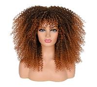 ISAMY Perruque longue et bouclée pour femme noire - Afro bombé avec frange - Fibres synthétiques sans colle - Cheveux afro longs et crépus (T1B-30)