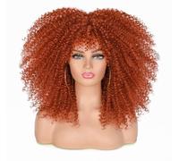 ISAMY Perruque longue et bouclée pour femmes noires - Afro bombé avec frange - Fibres synthétiques sans colle - Cheveux afro longs et bouclés (350R)