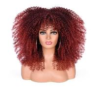 ISAMY Perruque longue et bouclée pour femmes noires - Afro bombé avec frange - Fibres synthétiques sans colle - Cheveux afro longs et crépus (T1B/39A)