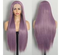 ISAMY Perruque synthétique avec dentelle frontale, perruque HD sans colle pré-épilée pour femme noire (violet)