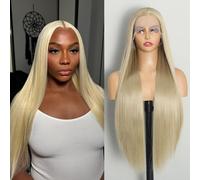 ISAMY Perruque synthétique avec dentelle frontale, perruque HD sans colle pré-épilée pour femme noire (blond)