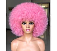 ISAMY Perruques afro courtes bouclées pour femme noire des années 70 - Perruque synthétique de qualité supérieure pour cosplay et quotidien (rose)