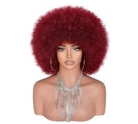 ISAMY Perruques afro courtes bouclées pour femme noire des années 70 - Perruque synthétique de qualité supérieure pour cosplay et quotidien (rouge)