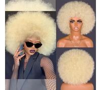 ISAMY Perruques afro courtes et bouclées pour femme noire des années 70 - Perruque synthétique de qualité supérieure pour cosplay et quotidien (platine)