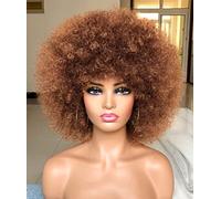 ISAMY Perruques afro courtes et bouclées pour femme noire des années 70, perruque synthétique de qualité supérieure pour cosplay et quotidien (marron ombré)