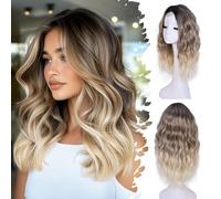 ISAMY Perruques de 45,7 cm pour femme, partie moyenne, cheveux synthétiques ondulés pour un usage quotidien (blond)