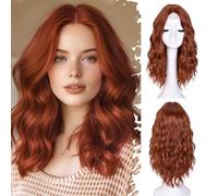 ISAMY Perruques de 45,7 cm pour femme, partie moyenne, cheveux synthétiques ondulés pour un usage quotidien (gingembre)